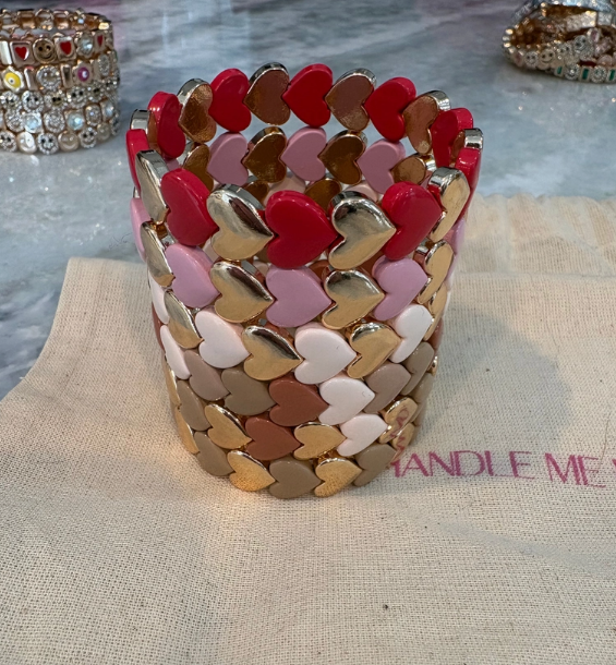 Red and Gold Heart Stretch Bracelet