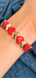Red and Gold Heart Stretch Bracelet