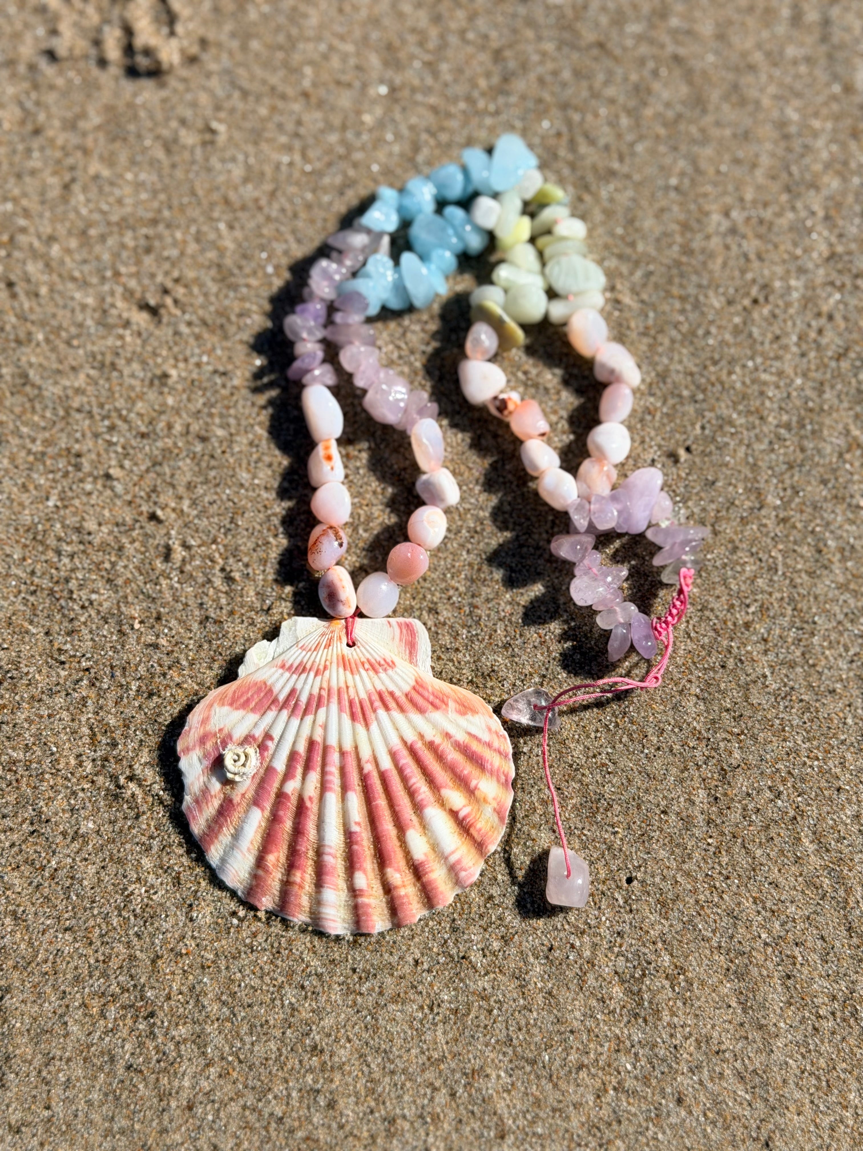 Seashell Beaded Necklace with Natural Gemstones