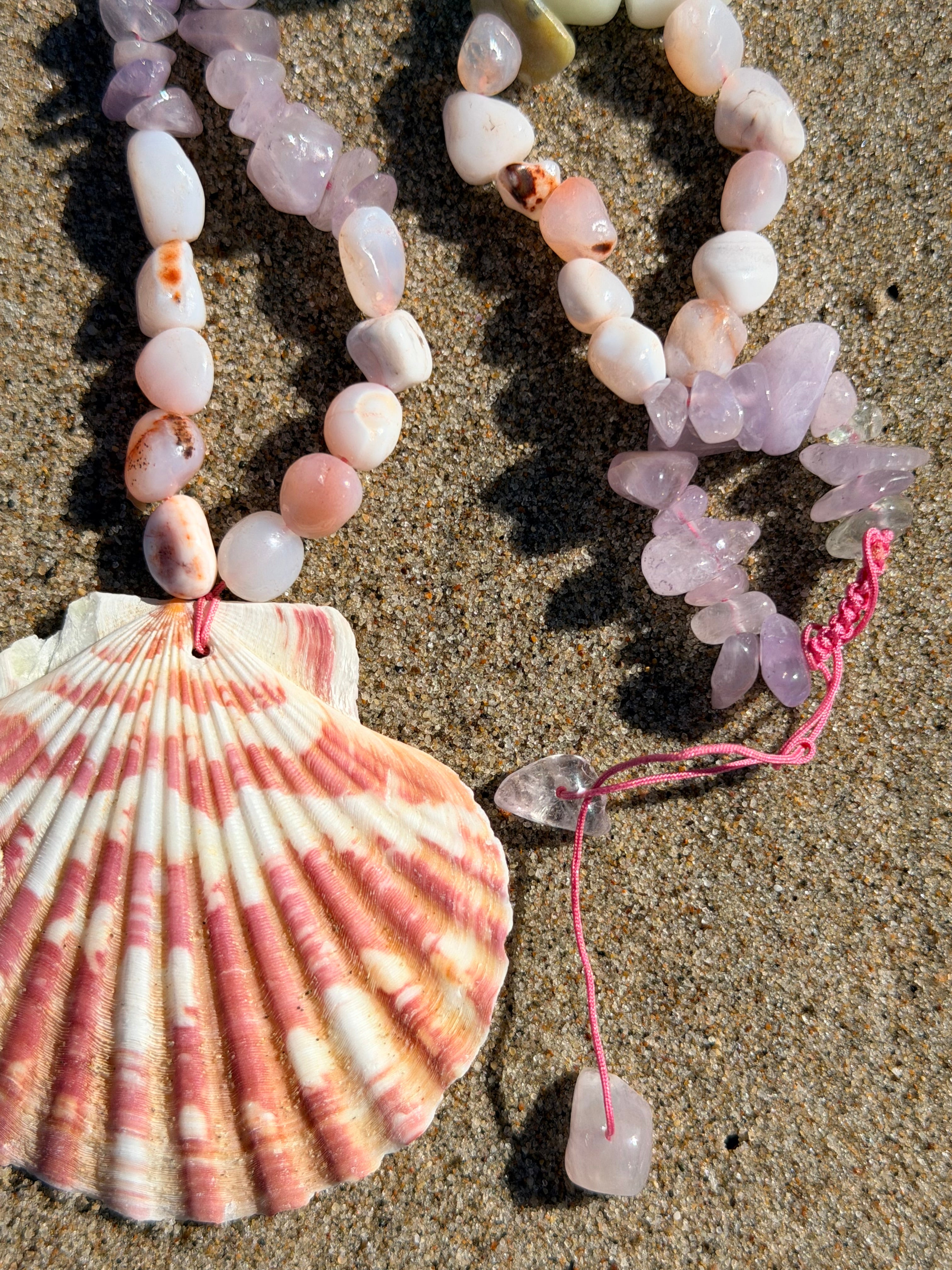 Seashell Beaded Necklace with Natural Gemstones